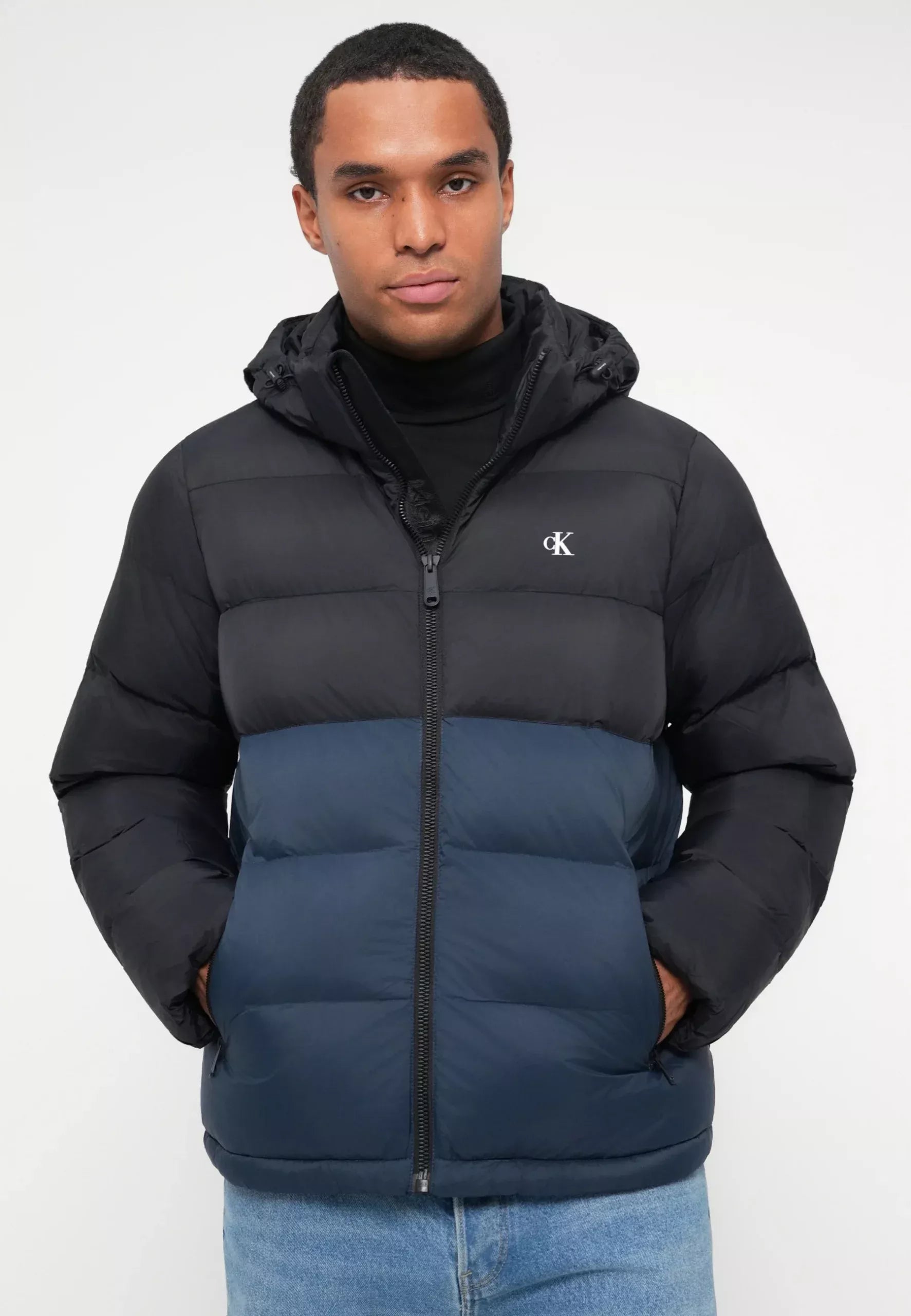 Calvin Klein Men’s Black Turtleneck Hooded Jacket for Fall/Winter