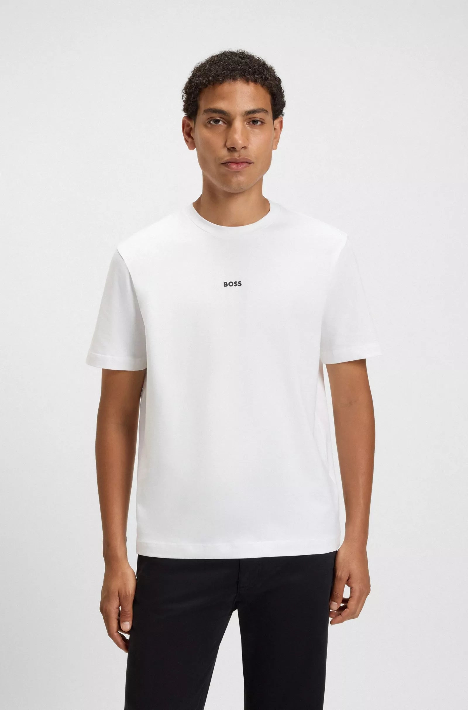 Boss Men’s White Cotton Blend T-Shirt – Stylish Comfort