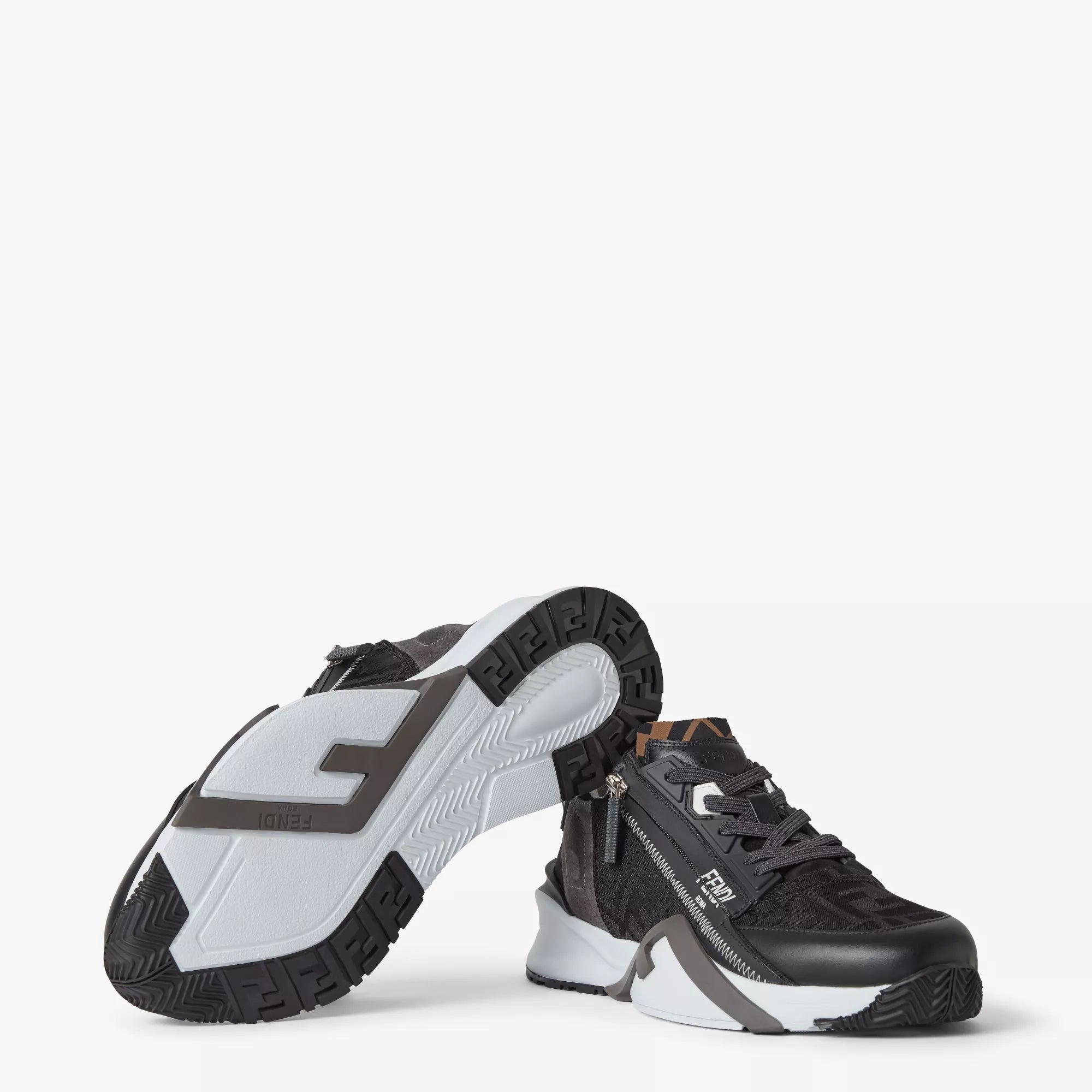 Fendi Flow Sneakers Black FF Jacquard Slip-On Running Shoes