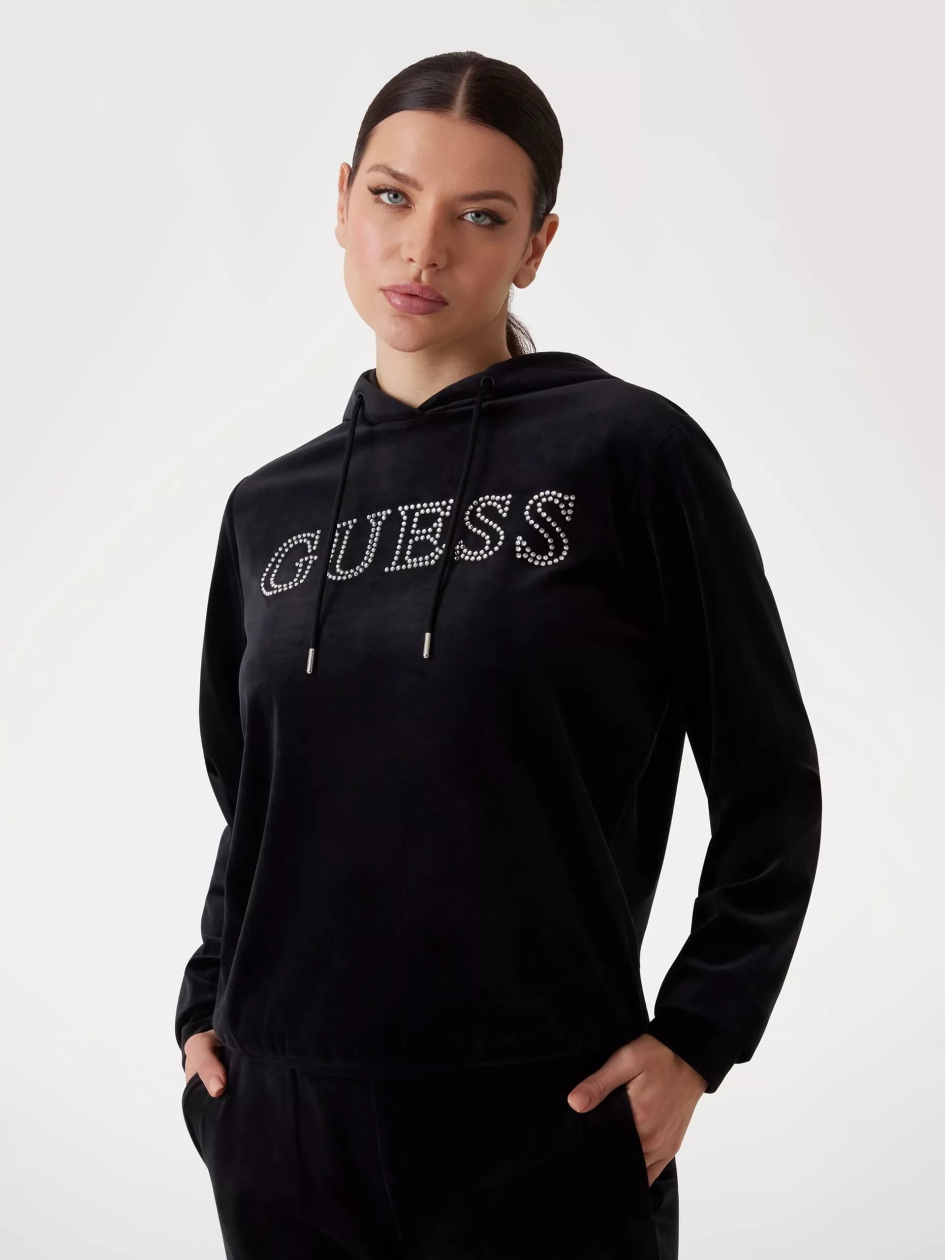 Guess Active Women’s Black Rhinestone Hoodie Sweatshirt