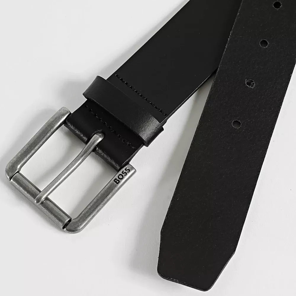 Boss Men’s Black Leather Belt with Buckle – Fall/Winter Essential