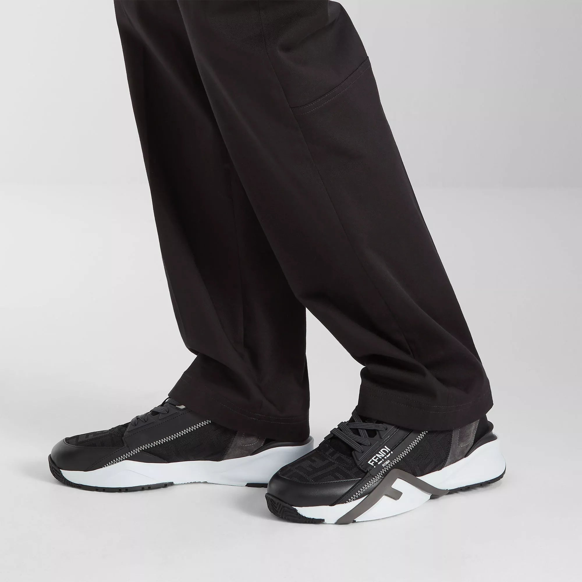 Fendi Flow Sneakers Black FF Jacquard Slip-On Running Shoes