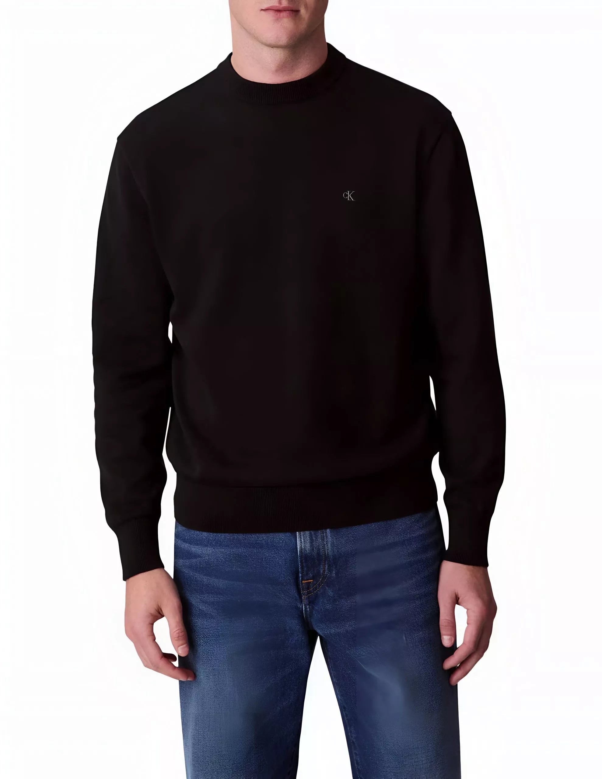 Calvin Klein Jeans Men’s Black Cotton Knit Sweater Long Sleeve