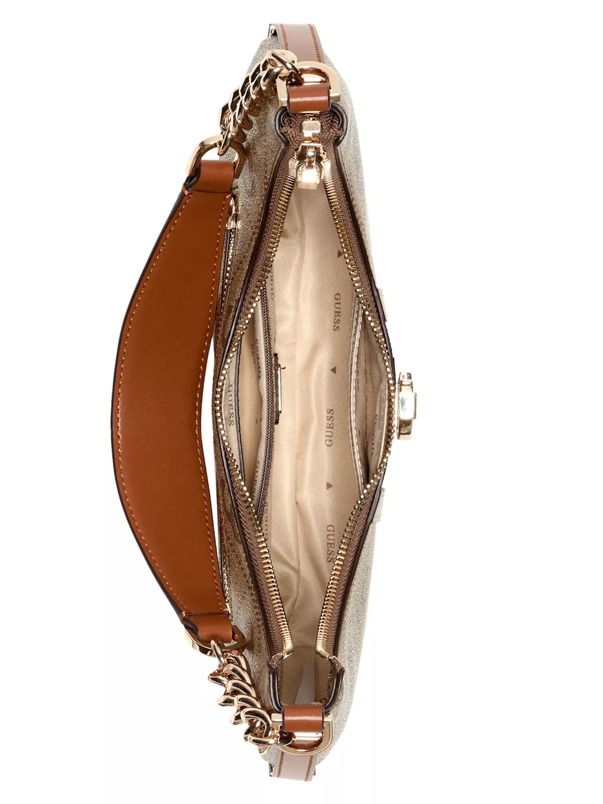 Guess Women’s Beige Print Handbag with Zip