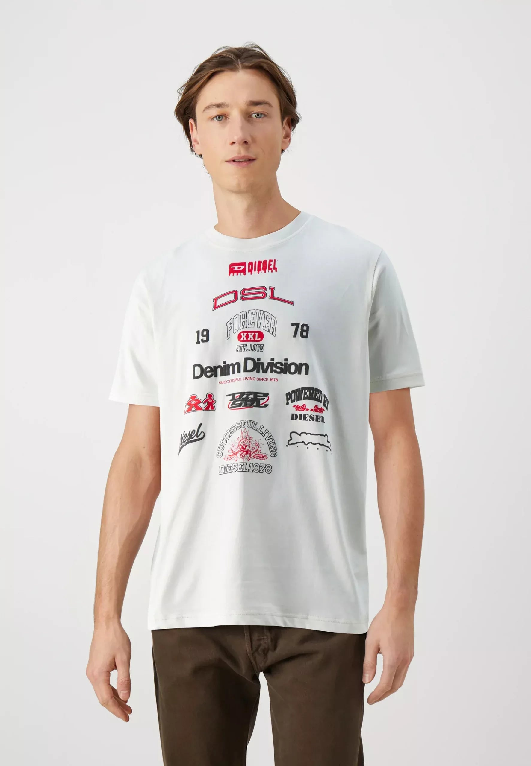 Diesel Men’s White Printed Cotton T-Shirt