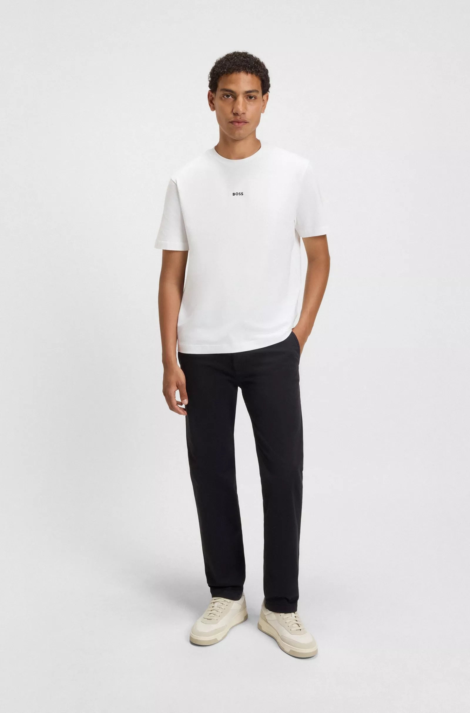 Boss Men’s White Cotton Blend T-Shirt – Stylish Comfort