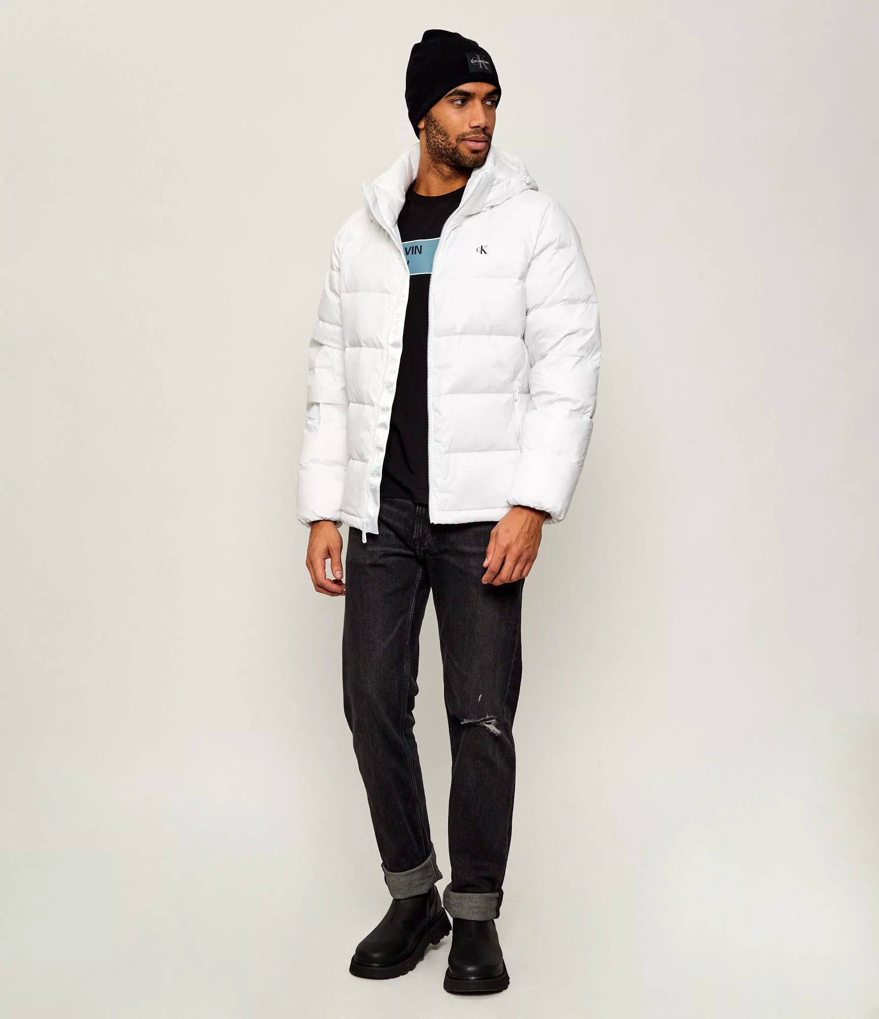 Calvin Klein Jeans Men’s White Hooded Winter Jacket