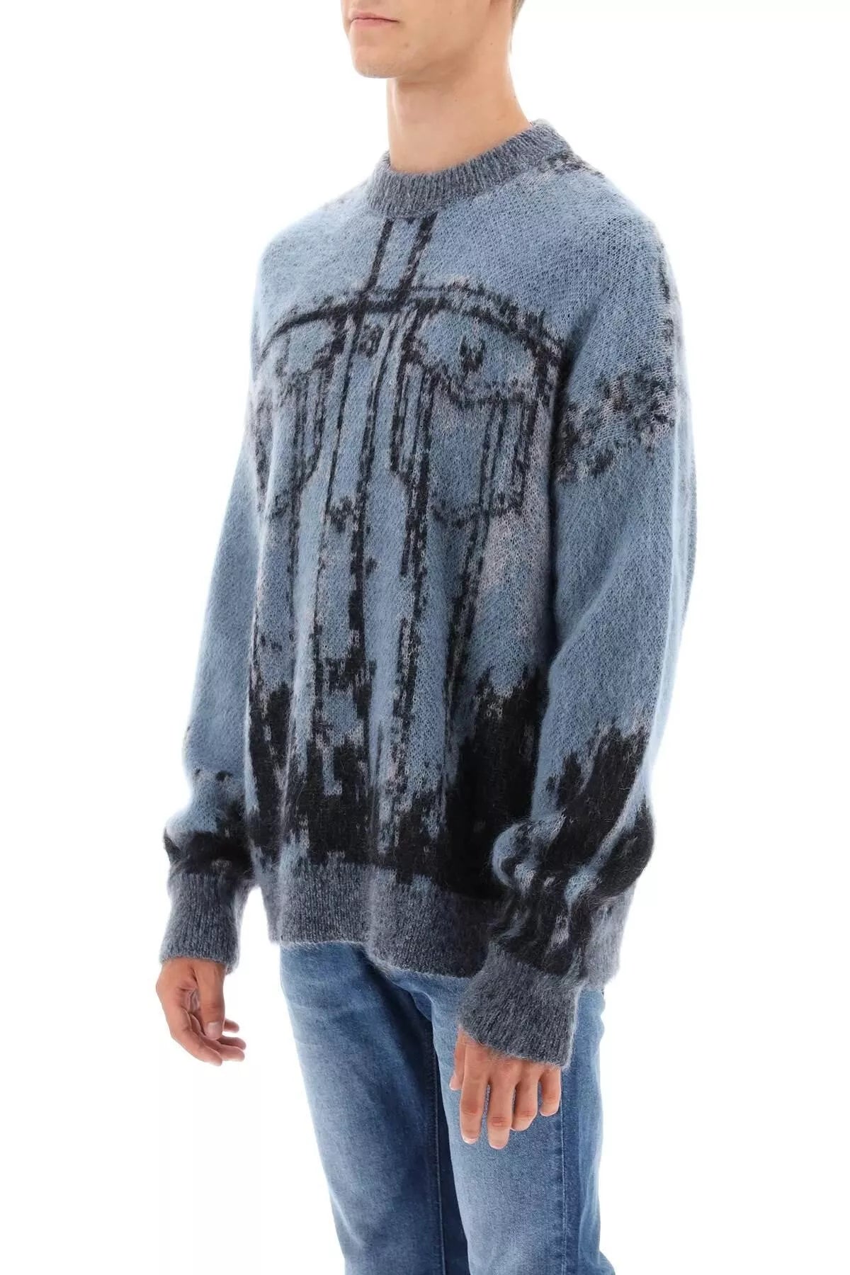 Diesel Men’s Light Blue Knitwear Sweater – Round Neck Long Sleeve