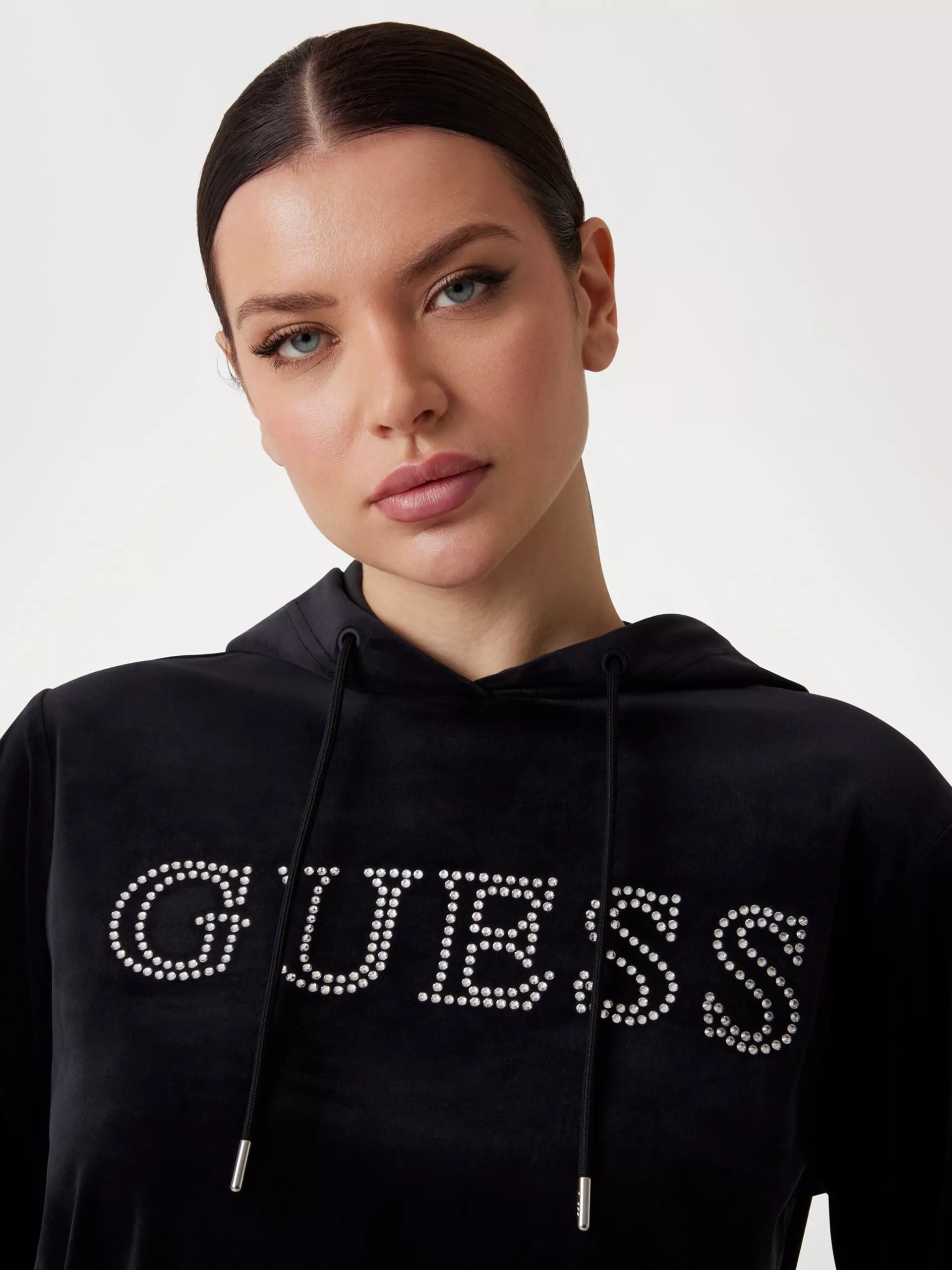 Guess Active Women’s Black Rhinestone Hoodie Sweatshirt